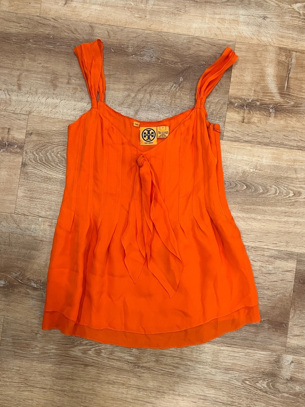 Tory Burch 100% Silk Orange Tie Front Sleeveless Blouse Top